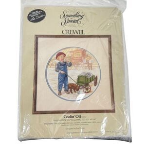 Crewel Kit Something Special Vintage 80s Coolin’ Off Boy Dog Wagon Ice Cream NWT